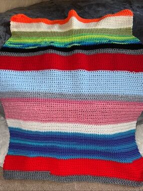 Colorful Striped Crochet Blanket - Multi